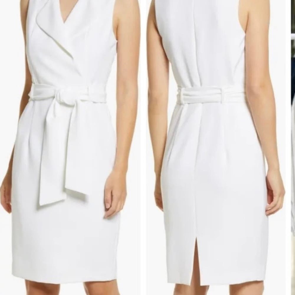 Black Halo Danica Sheath Dress Cady Bi-Stretch White Women's Size 10 NWOT